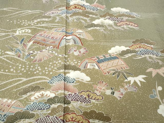 平和屋着物●訪問着 刺繍 風景草花文 暈し染め 金彩 正絹 逸品 CABE7080ut