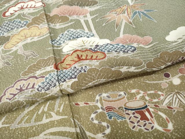 平和屋着物●訪問着 刺繍 風景草花文 暈し染め 金彩 正絹 逸品 CABE7080ut