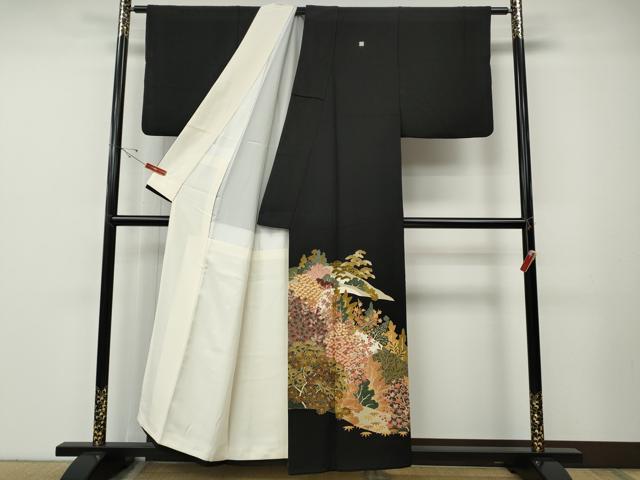 平和屋着物●本加賀友禅作家 押田正義 黒留袖 草花文 正絹 逸品 CABE7082ut
