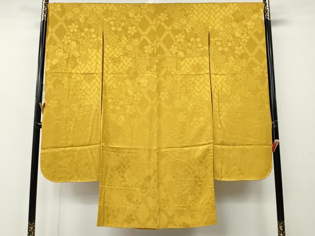 平和屋着物●振袖用長襦袢 無双仕立て 檜垣舞桜地紋 鬱金色 やまと誂製 正絹 逸品 CABE7085ut
