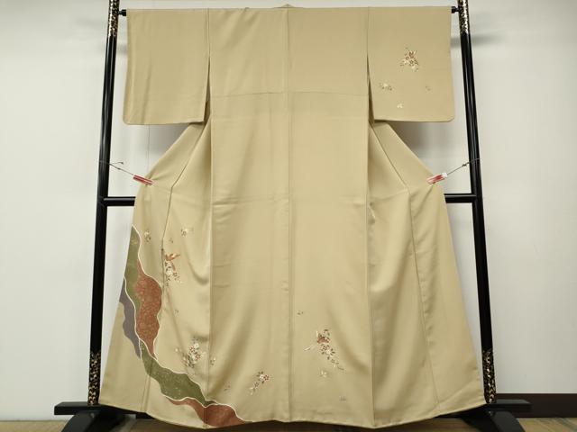 平和屋着物●訪問着　駒刺繍　花喰い鳥　正絹　逸品　CABE7110ut 平和屋着物○訪問着 駒刺繍 花喰い鳥 正絹 逸品 CABE7110ut