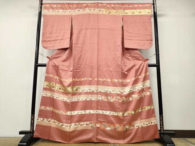 平和屋着物●十日町老舗ブランド 吉澤友禅 吾妻徳穂 訪問着 刺繍 横段草花文 金彩 正絹 逸品 CABE7138ut