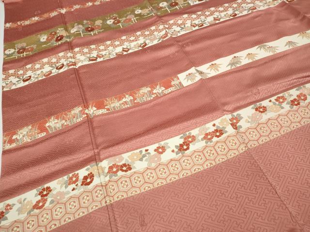 平和屋着物●十日町老舗ブランド 吉澤友禅 吾妻徳穂 訪問着 刺繍 横段草花文 金彩 正絹 逸品 CABE7138ut