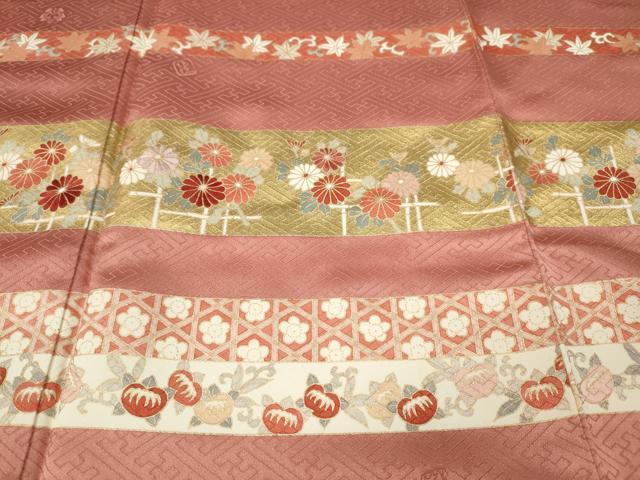 平和屋着物●十日町老舗ブランド 吉澤友禅 吾妻徳穂 訪問着 刺繍 横段草花文 金彩 正絹 逸品 CABE7138ut