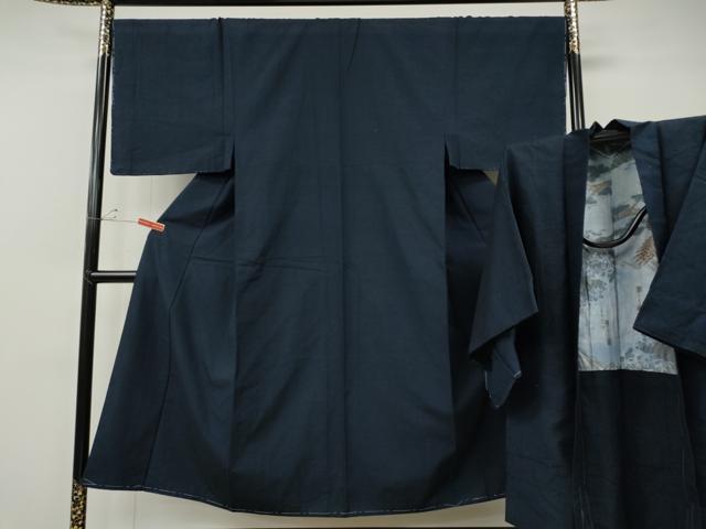 平和屋着物●男性 紬・髭紬羽織セット 留紺色 正絹 逸品 CABE7162ut