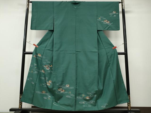 平和屋着物●訪問着 紬地 流水鴛鴦文 金彩 正絹 逸品 CABE7176ut