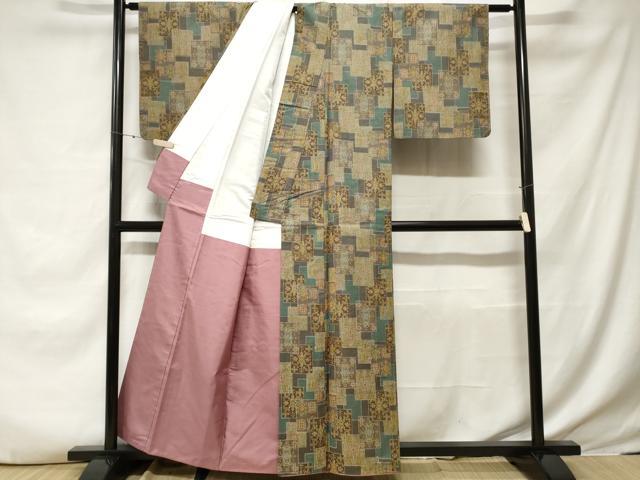 平和屋着物■上質な紬 色紙重ね花文 正絹 逸品 CABE7662ev