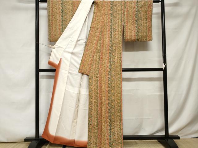 平和屋着物■上質な小紋 型染め 更紗枝花間道 正絹 逸品 CABE7688ev