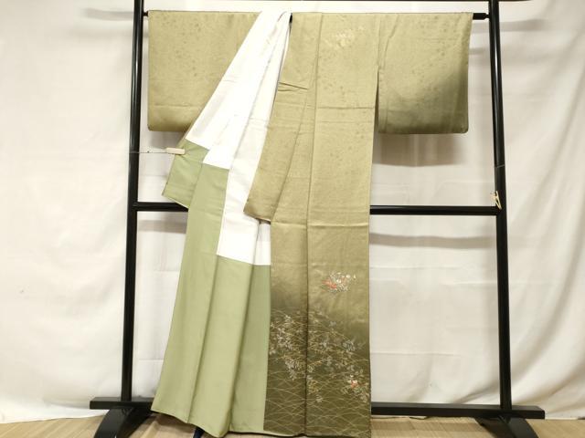 平和屋着物■中国三大刺繍 スワトウ刺繍 訪問着 地紙芝草花文 暈し染め 金銀彩 正絹 逸品 CABE7761ev