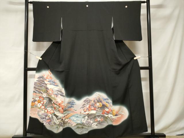 平和屋着物□豪華黒留袖 駒刺繍 御所解文 暈し染め 金彩