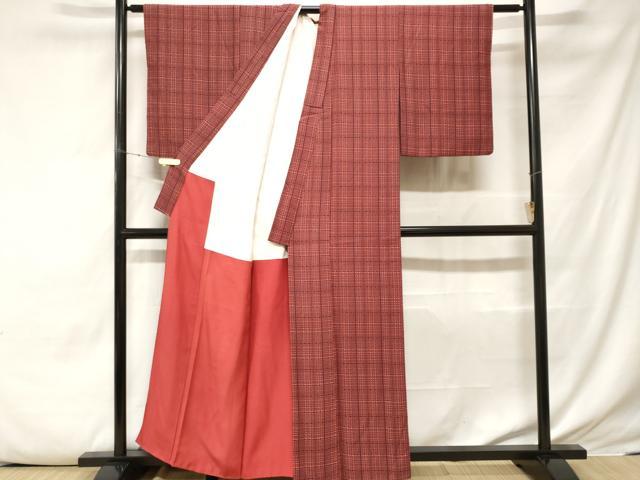 平和屋着物■上質な小紋 格子柄 正絹 逸品 CABE7854ev
