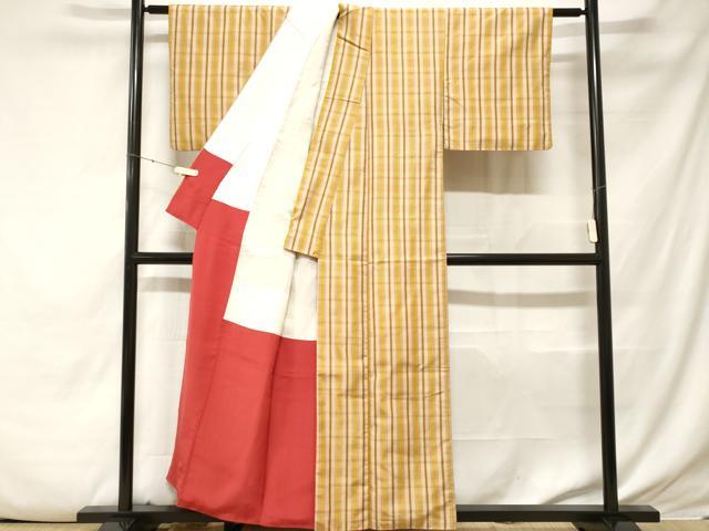 平和屋着物■本場縞大島紬 格子柄 正絹 逸品 CABE7855ev