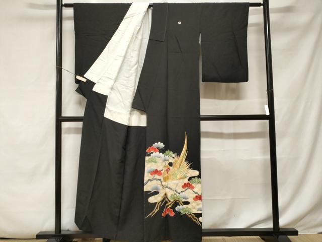 平和屋着物■豪華黒留袖 刺繍 エ霞尾長鳥枝松文 金彩 正絹 逸品 CABE7858ev