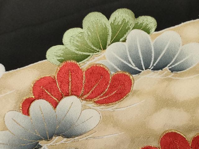 平和屋着物■豪華黒留袖 刺繍 エ霞尾長鳥枝松文 金彩 正絹 逸品 CABE7858ev