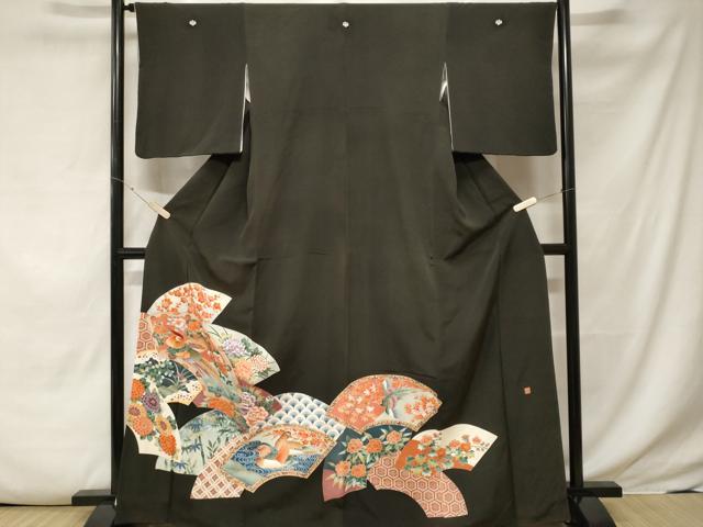 平和屋着物■豪華黒留袖 作家物 刺繍 尾長鳥 鴛鴦 地紙花文 暈し染め 金彩 正絹 逸品 CABE7863ev