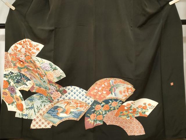 平和屋着物■豪華黒留袖 作家物 刺繍 尾長鳥 鴛鴦 地紙花文 暈し染め 金彩 正絹 逸品 CABE7863ev