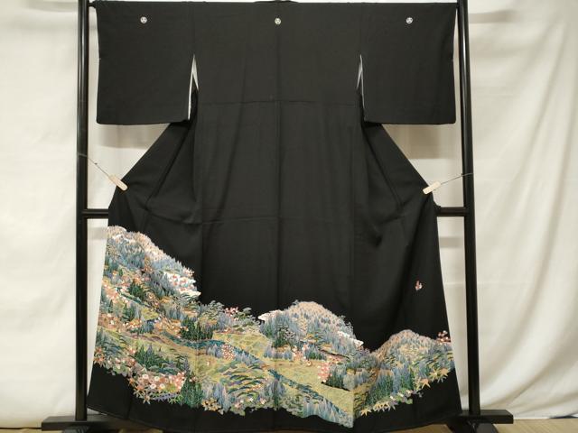 平和屋着物■豪華黒留袖 友禅 作家物 雀 風景文 正絹 逸品 CABE7871ev