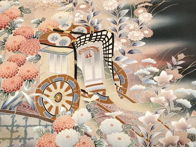 平和屋着物■豪華黒留袖 立波御所車花文 暈し染め 金彩 正絹 逸品 CABE7877ev
