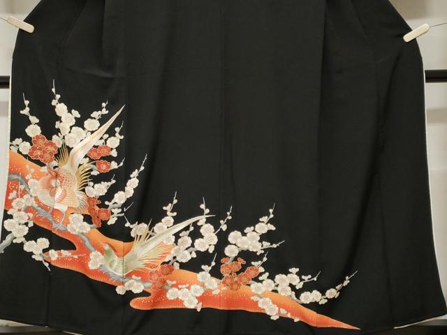 平和屋着物■豪華黒留袖 刺繍 尾長鳥枝梅文 暈し染め 金彩 正絹 逸品 CABE7991ev