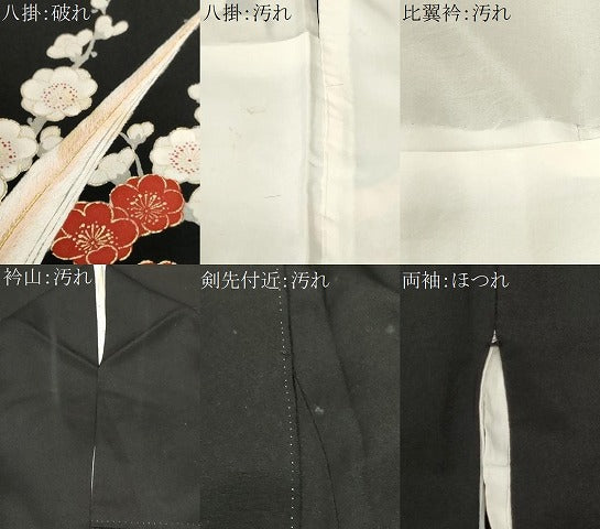 平和屋着物■豪華黒留袖 刺繍 尾長鳥枝梅文 暈し染め 金彩 正絹 逸品 CABE7991ev