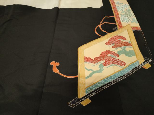 平和屋着物■豪華黒留袖 駒刺繍 屏風花鳥文 金彩 正絹 逸品 CABE7994ev