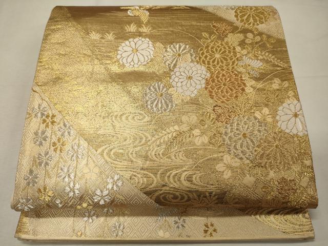 平和屋着物◎六通柄袋帯 唐織 九百佐賀錦 蒔絵 金銀糸 正絹 逸品 CABE8023oy