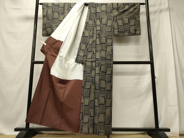 平和屋着物■上質な紬 色紙文 正絹 逸品 CABE8058oy