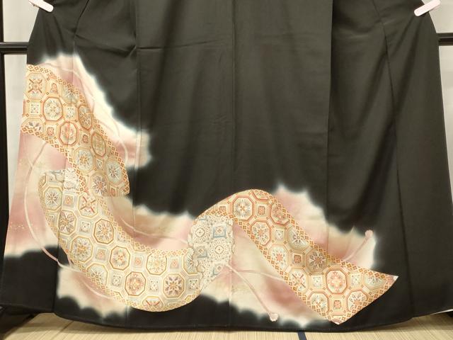 平和屋着物■豪華黒留袖 駒刺繍 短冊吉祥文 暈し染め 金彩 正絹 逸品 CABE8072oy