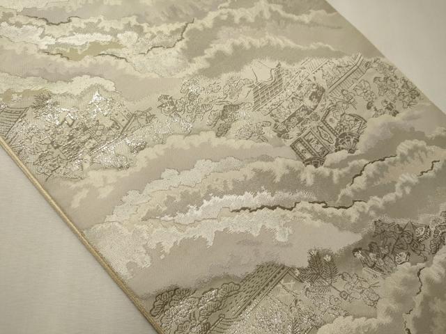 平和屋着物◎西陣 服部織物謹製 六通柄袋帯 プラチナ箔本銀糸 人物風景文 正絹 逸品 CABE8135oy