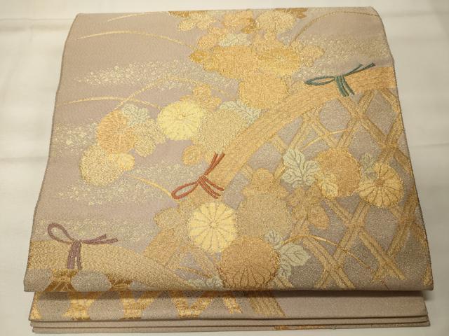 平和屋着物▽太鼓柄袋帯　スリーシーズン　春夏秋　櫛織り　花菱文　金彩　正絹　逸品　DABB4941ps 平和屋着物＊夏物 太鼓柄袋帯 唐織 薄 金銀糸 正絹 逸品 未使用