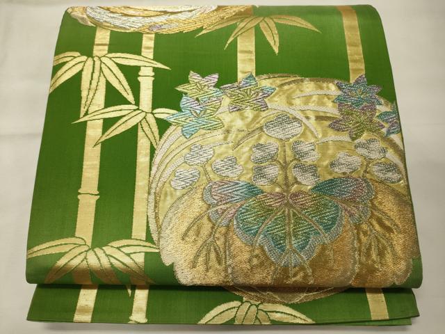 平和屋着物◎六通柄袋帯 唐織 笹竹鳳凰丸文 金銀糸 正絹 逸品 CABE8328oy