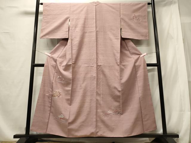 平和屋着物■訪問着 紬地 総刺繍 風景草木文 正絹 逸品 CABE8361oy