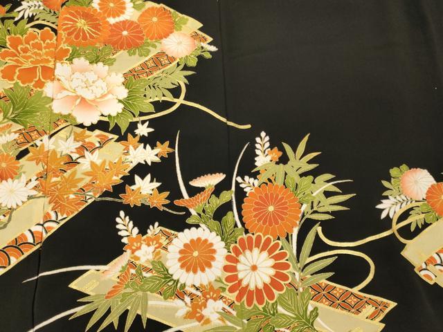 平和屋着物■豪華黒留袖 駒刺繍 花筏 金彩 正絹 逸品 CABE8366oy