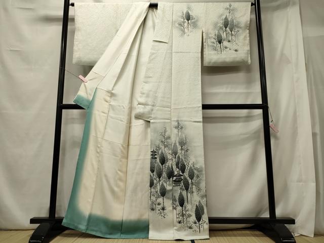 平和屋着物■訪問着 手描き 風景草木文 暈し染め 正絹 逸品 CABE8375oy