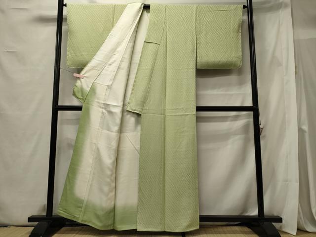 平和屋着物■上質な色無地 扇面地紋 若芽色 正絹 逸品 CABE8382oy