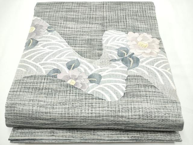 平和屋着物▽太鼓柄袋帯　スリーシーズン　春夏秋　すくい織　草花文　金糸　正絹　逸品　CABD5750hy 平和屋着物▽太鼓柄袋帯 スリーシーズン 春夏秋 すくい織 流水花