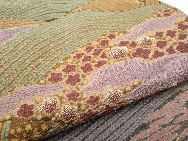 平和屋着物●十日町 名門 滝泰謹製 中国三大刺繍 相良刺繍 太鼓柄袋帯 襲ね絞り おぼろ染め 流水舞花文 金糸 正絹 逸品 CABE8549hy