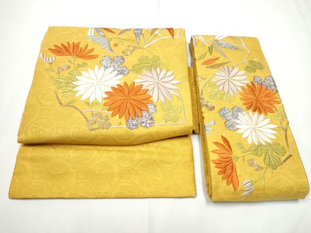 平和屋着物●アンティーク 大正ロマン つけ帯 駒刺繍 菊 金銀彩 正絹 逸品 CABE8584hy