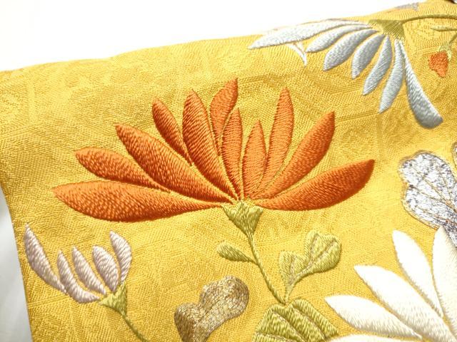 平和屋着物●アンティーク 大正ロマン つけ帯 駒刺繍 菊 金銀彩 正絹 逸品 CABE8584hy