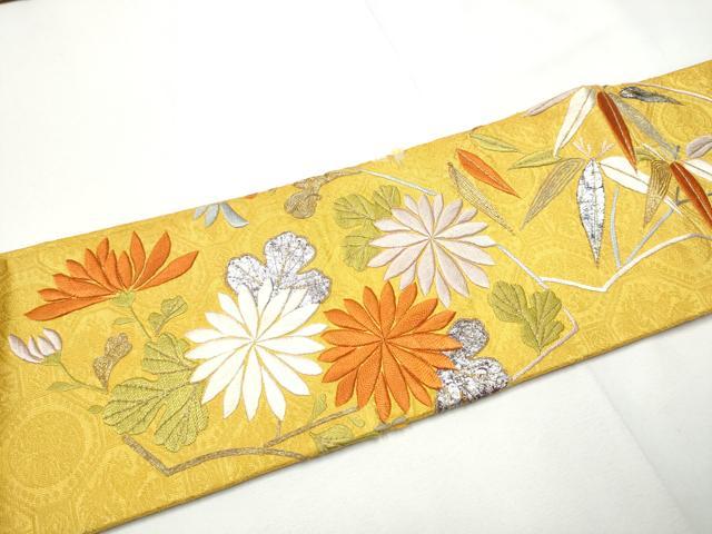 平和屋着物●アンティーク 大正ロマン つけ帯 駒刺繍 菊 金銀彩 正絹 逸品 CABE8584hy