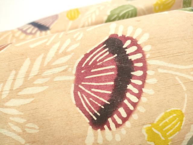 平和屋着物●つけ帯 紬地 型染め 更紗花唐草文 正絹 逸品 CABE8585hy