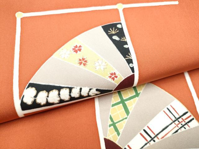 平和屋着物●塩瀬 つけ帯 刺繍 扇面花文 金彩 正絹 逸品 CABE8589hy