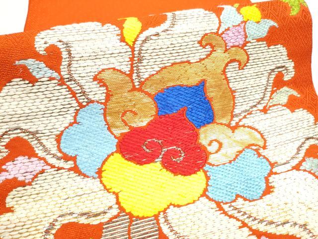 平和屋着物●龍村平蔵製 六通柄 本袋帯 絲入二重菱大牡丹 金銀糸 正絹 逸品 CABE8704hy