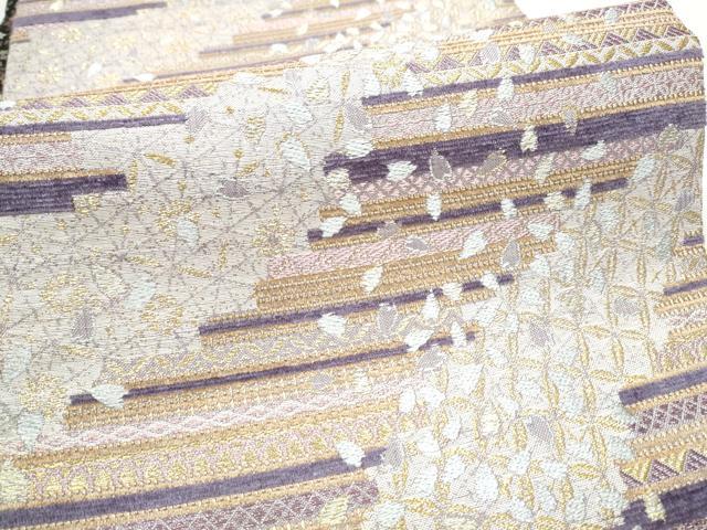平和屋着物●両面 六通柄袋帯 モール織 横段舞花びら 金銀糸 正絹 逸品 CABE8717hy