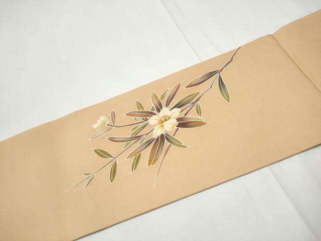 平和屋着物●塩瀬 九寸名古屋帯 作家物 草花文 銀座越後屋扱い 正絹 逸品 CABE8776hy