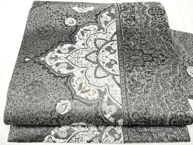 平和屋着物▽九寸名古屋帯 スリーシーズン 春夏秋 櫛織 花唐草文 銀糸 さが美扱い 正絹 逸品 CABE8778hy