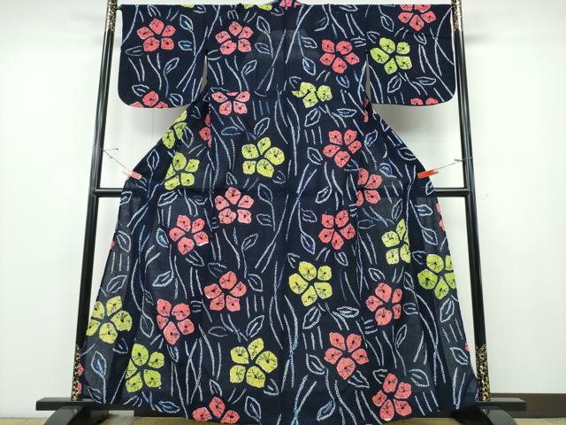平和屋着物∴夏物 浴衣 有松鳴海絞り 草葉花文 綿 逸品 CABA0683ng