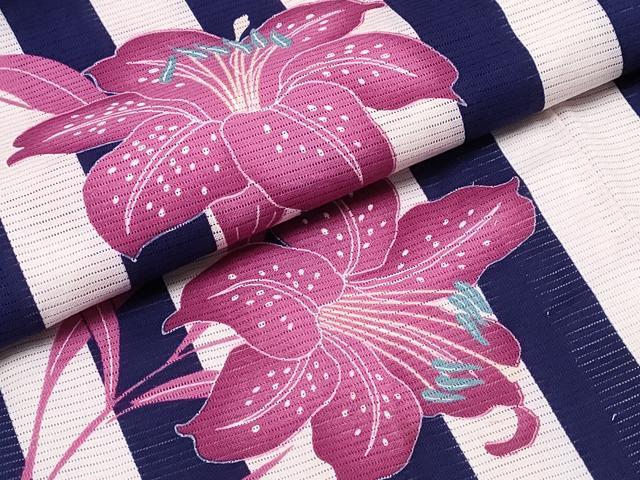 平和屋着物∴夏物 撫松庵 小紋・浴衣兼用 綿絽 ゆり 百合 間道 綿 逸品 CABE8833ng