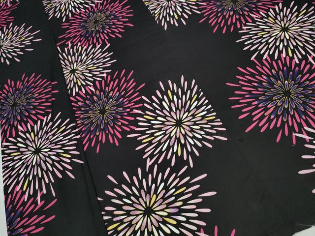 平和屋着物∴夏物 浴衣 花火 黒地 金彩 綿 逸品 CABE8857ng