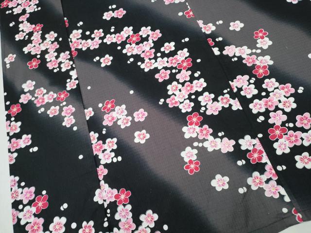 平和屋着物∴夏物 浴衣 綿紅梅 舞梅花文 ラメ 黒地 綿 逸品 CABE8933ng
